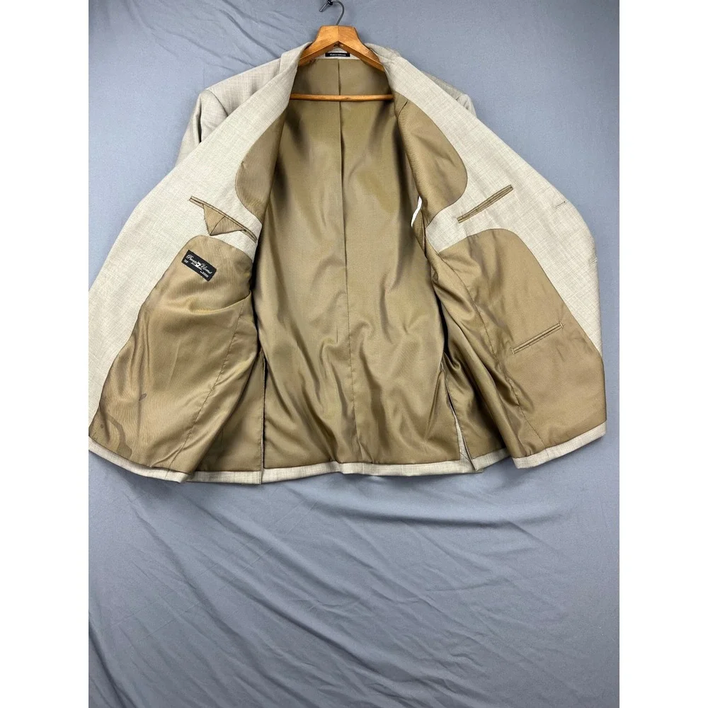 Pronto Uomo Suit Mens 48R 43W Tan 100% Wool 2-Piece Blazer Pants Fair Condition